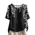 thumbnail image 2 of Blouses pour Femmes, Pull Décontracté Imprimé en Coton Lin Boutons Col Rond Manches Courtes, 2 of 5