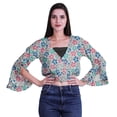 thumbnail image 4 of Moomaya Printed Womens Crop Top Wrap Style Top Wear Ruffle Long Sleeve Casual Summer Blouse, 4 of 6