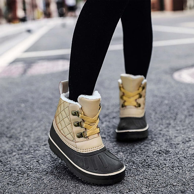 Unisex Child Snow Boots Boys Girls Comfortable Warm Plush Lined Ankle Booties Winter Outdoor Rain Snow Duck Boots Walking Shoes