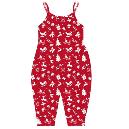 

Transer Savings Clearance 2023 Christmas Outfits Baby Backless Strap Slouch Jumpsuit for Toddler Girls Cute Harem Romper Pants X-mas Printed Jumpsuits with Pockets