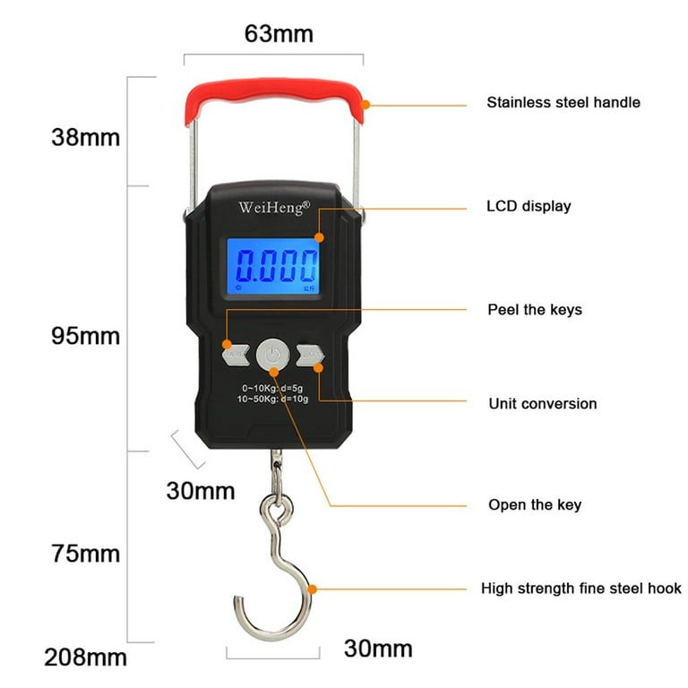 50kg/5g LCD Digital Display Backlight Portable Hanging Hook Scale Double Accuracy Fishing Travel Mini Electronic Weighing Scale, Size: 33