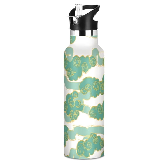 Jade Cloud Pattern Sport Water Bottle for Kids Insulated with Straw for School Outdoor Daily Use