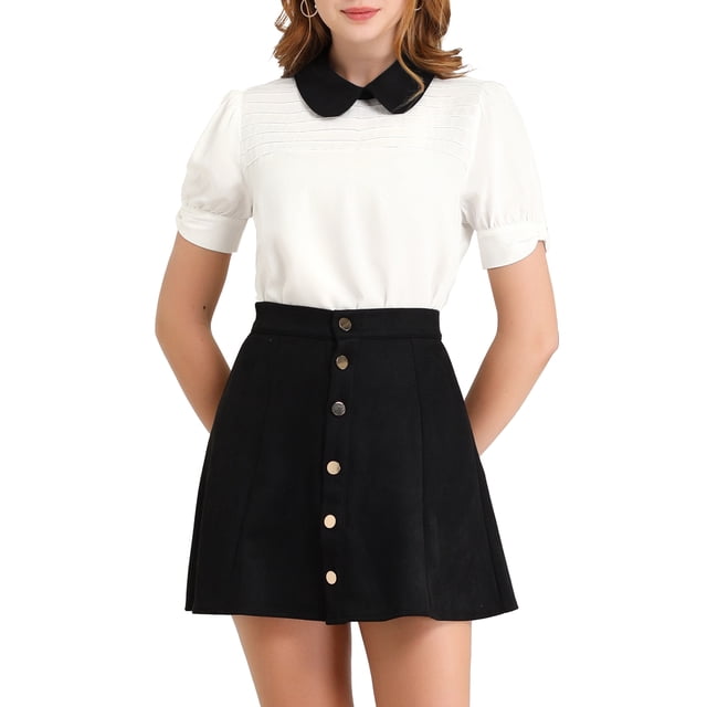 INSPIRE CHIC Hauts à Manches Courtes Bouffantes pour Femmes à Col Peter Pan Blanc TG