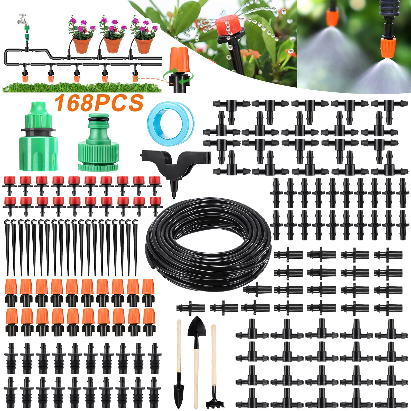 DIY Timer Drip Irrigation System Plant Lawn Watering Drip Irrigation Kit 82ft 1/4 Blank Distribution Tubing Watering Drip Kit for Greenhouse Cooling Suite Plant Watering 