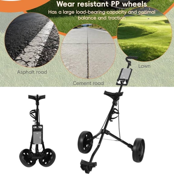 Golf Push Cart, 2 Wheel Foldable Golf Bag Cart,Tee Holder & Storage Scoreboard,Foot Brake, Lightweight Quick Fold Trolley for All Terrain