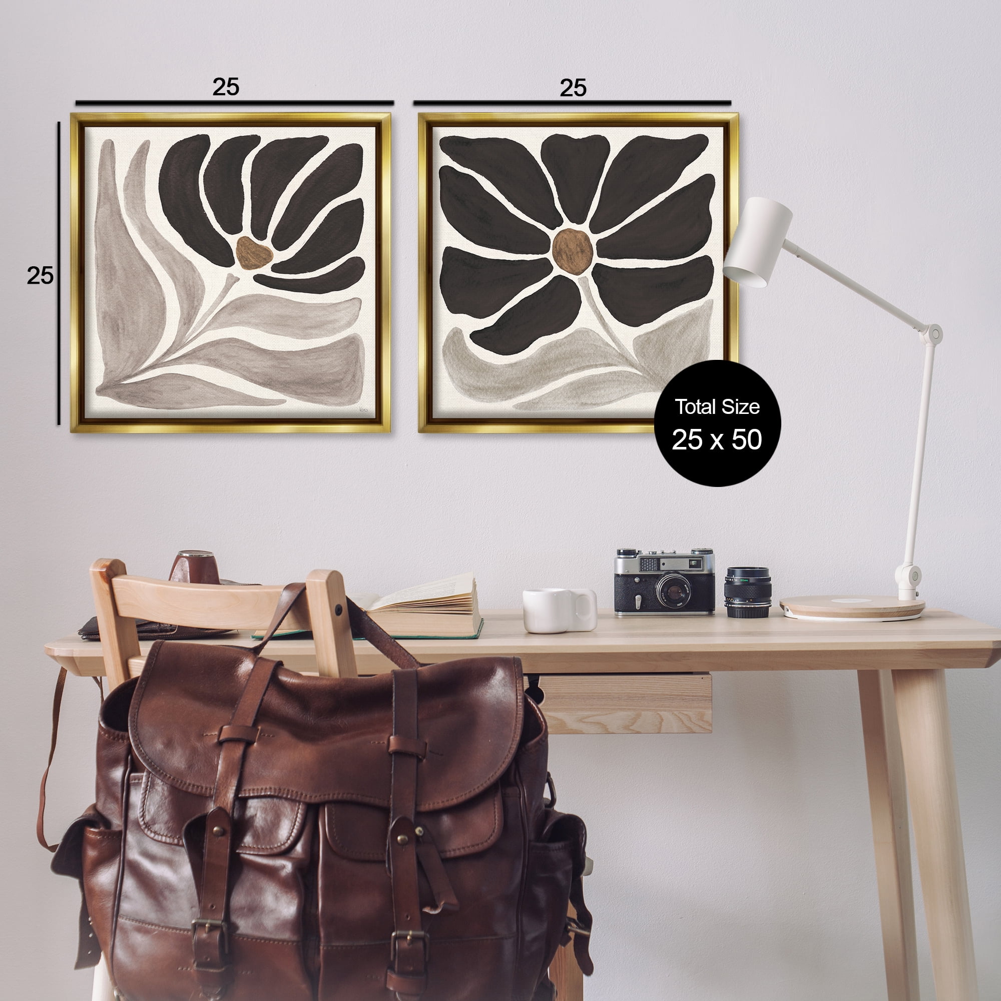 Stupell Industries Large Modern Flower Plants & Flowers Painting Gold Floater Framed Canvas Art Print Wall Art, 25 x 25, Set of 2