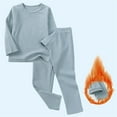 thumbnail image 3 of Ugoldhm Kids Fleece Lined Thermal Outfits Set Solid Color Fall Winter Loungewear Pajama Set, 3 of 7