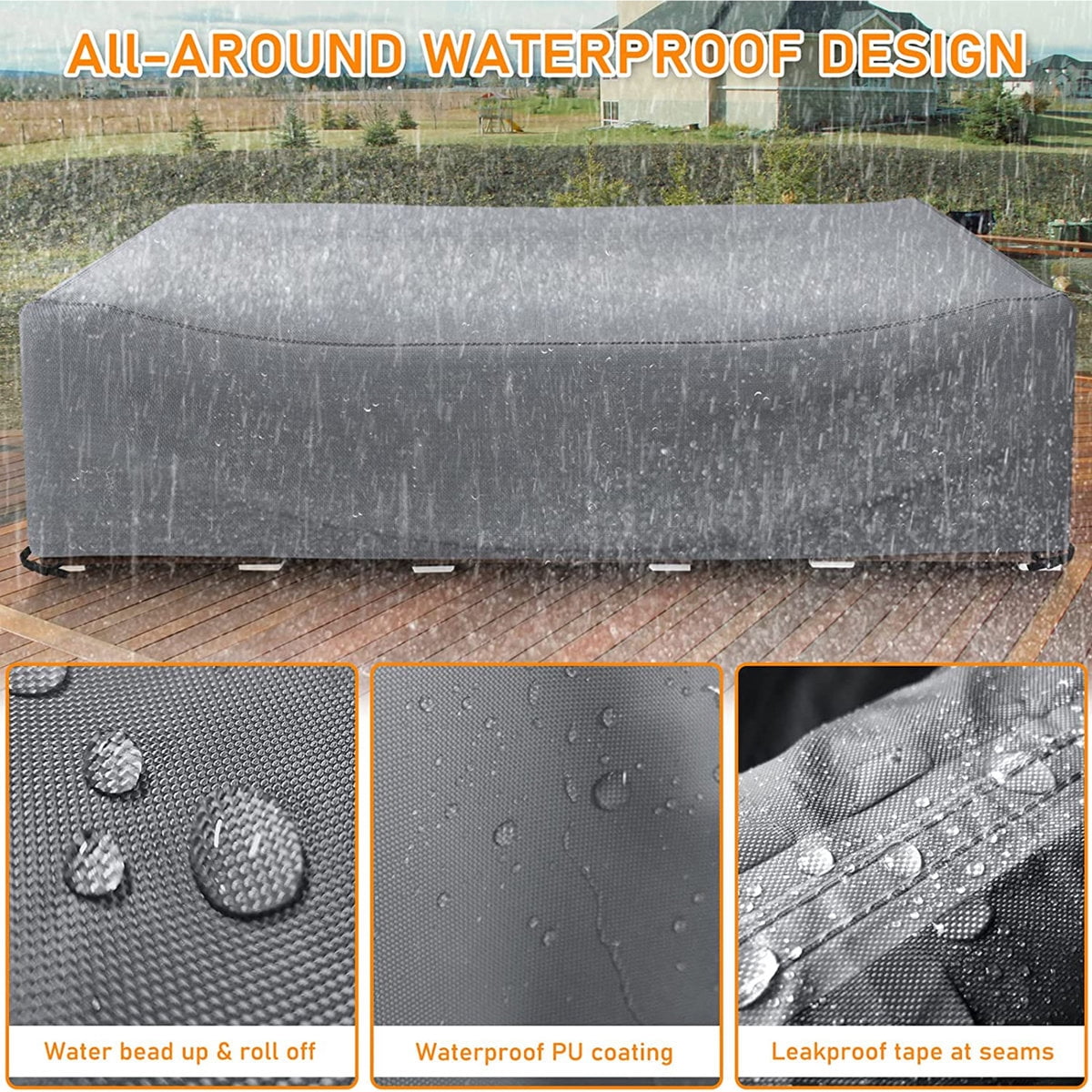 Patio Sofa Cover - Waterproof Furniture Cover for Outdoor, All-Weather Sofa Protector for Garden, Deck and Balcony, Gray
