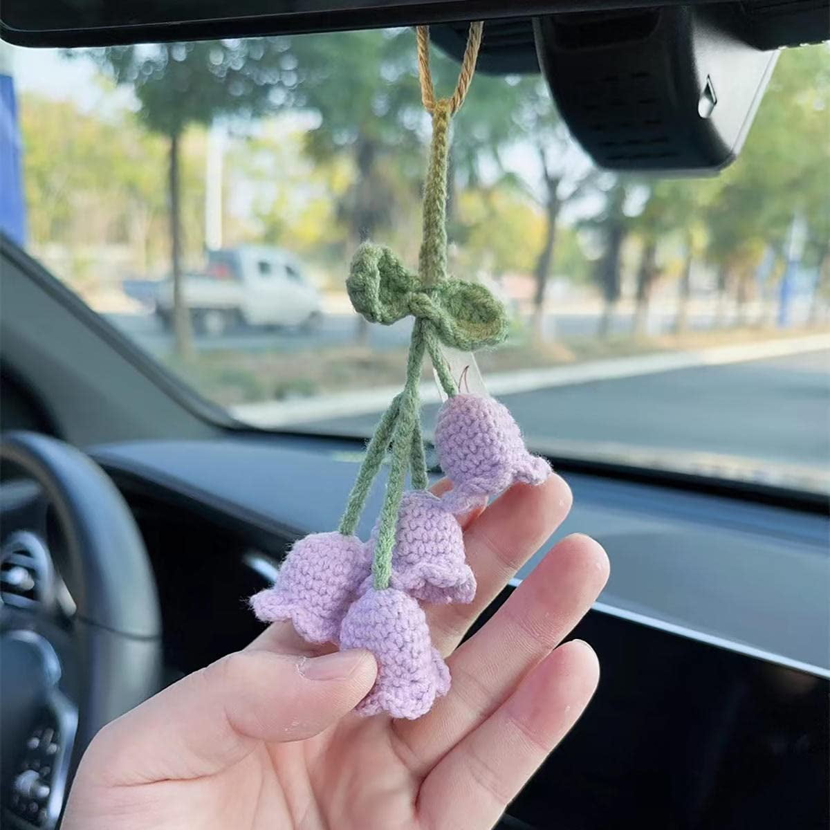 Cute Cherry Crochet Car Mirror Hanging Accessories For Women Teens Interior  Rear View Mirror Animal Charm Decor - Ornaments - AliExpress