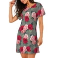 thumbnail image 2 of Pofeuu Rose Flowers Print Women's Loose Fit Short Sleeve Nightgown, Comfortable Sleep Dress for Women, Casual Lounge Sleepwear, Soft Cotton Sleep Dress, 2 of 6