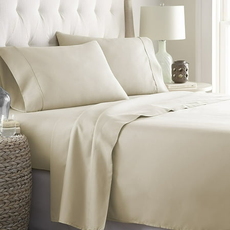 Hotel Quality Sheet Set Twin Xl Size Solid Cream Luxury Double Brushed 100 Microfiber Easy Fit Wrinkle And Fade Resistant 24 Inch Deep