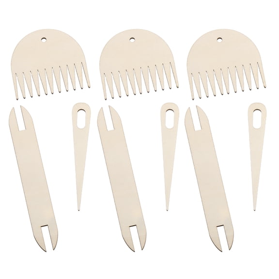 Uxcell Hand Loom Stick Set, 9pcs Knitting Tools Including Wood Weaving Crochet Needle Wooden Shuttle Wood Weaving Comb