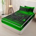 thumbnail image 2 of jejeloiu Grid Geometric Design Zipper Twin Comforter Sets with Fitted Sheet and 2 Pillowcases For Kids,Green Neon Striped Check Zipper Bedding Set For Boy,Reversible,4 Pieces, 2 of 7