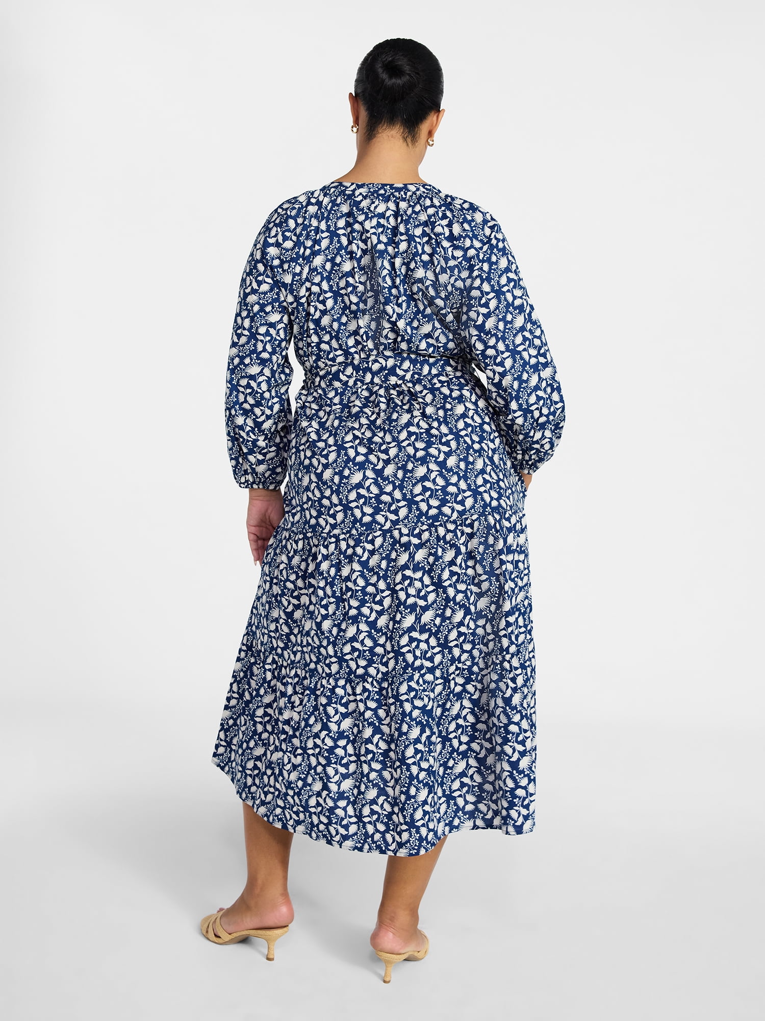 Terra & Sky Women's Plus Size Midi Peasant Dress, Sizes 0X-4X