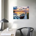 thumbnail image 3 of COMIO Modern Nature Sunrise Gallery Artwork Relaxing Long Pier Sand Scenery Prints Large Boat Shore Scene Picture Colorful Mountain Sunset Painting for Living Room, 3 of 4