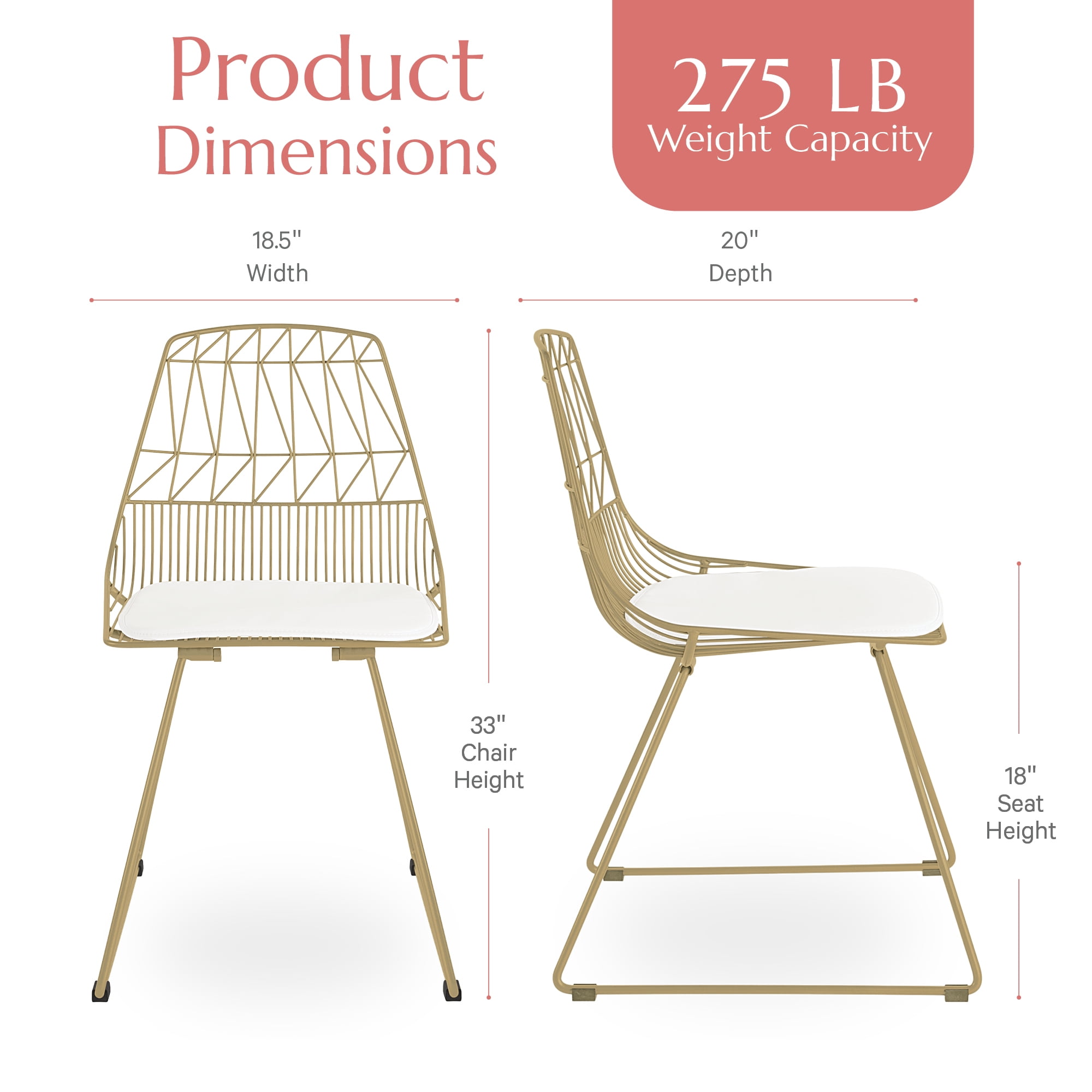 Adore Decor Vivi Set of 2 Gold Wire Dining Chairs