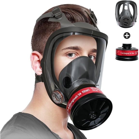XINBTK Gas Mask Survival Nuclear and Chemical, Full Face Reusable Respirator Mask with 40mm Activated Carbon Filter for Gases, Dust, Organic Vapors, Fumes, Spray, Welding, Painting