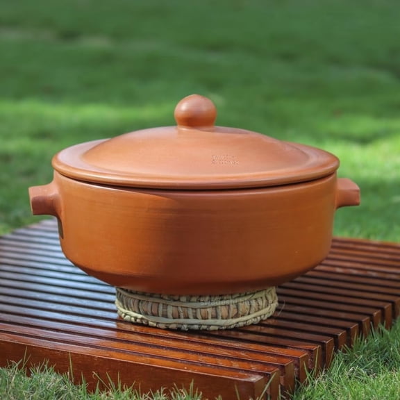 Swadeshi Blessings HandMade Exclusive New Range Unglazed Clay HotCase/Earthen Pot for Serving with Lid, 2.5LTR (Natural Firing Shade & Mirror Shine)