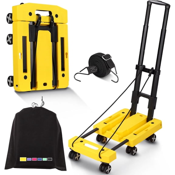 Folding Hand Truck Dolly Foldable, Luggage Cart with Rotate Wheels, Utility Cart with Adjustable Handle, Collapsible Dolly for Moving