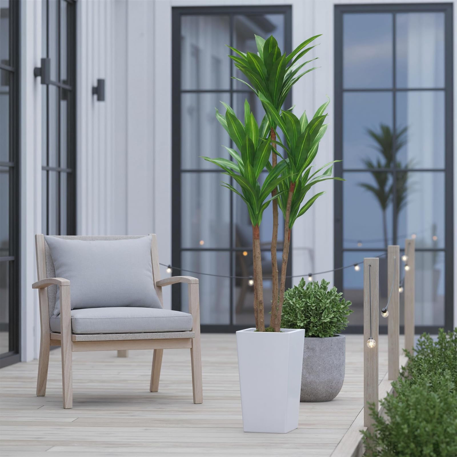 Accreate Faux Banana Tree Artificial Plant, Fake Potted Tropical Evergreen with Tall White Planter for Living Room, Entryway, Porch, or Office