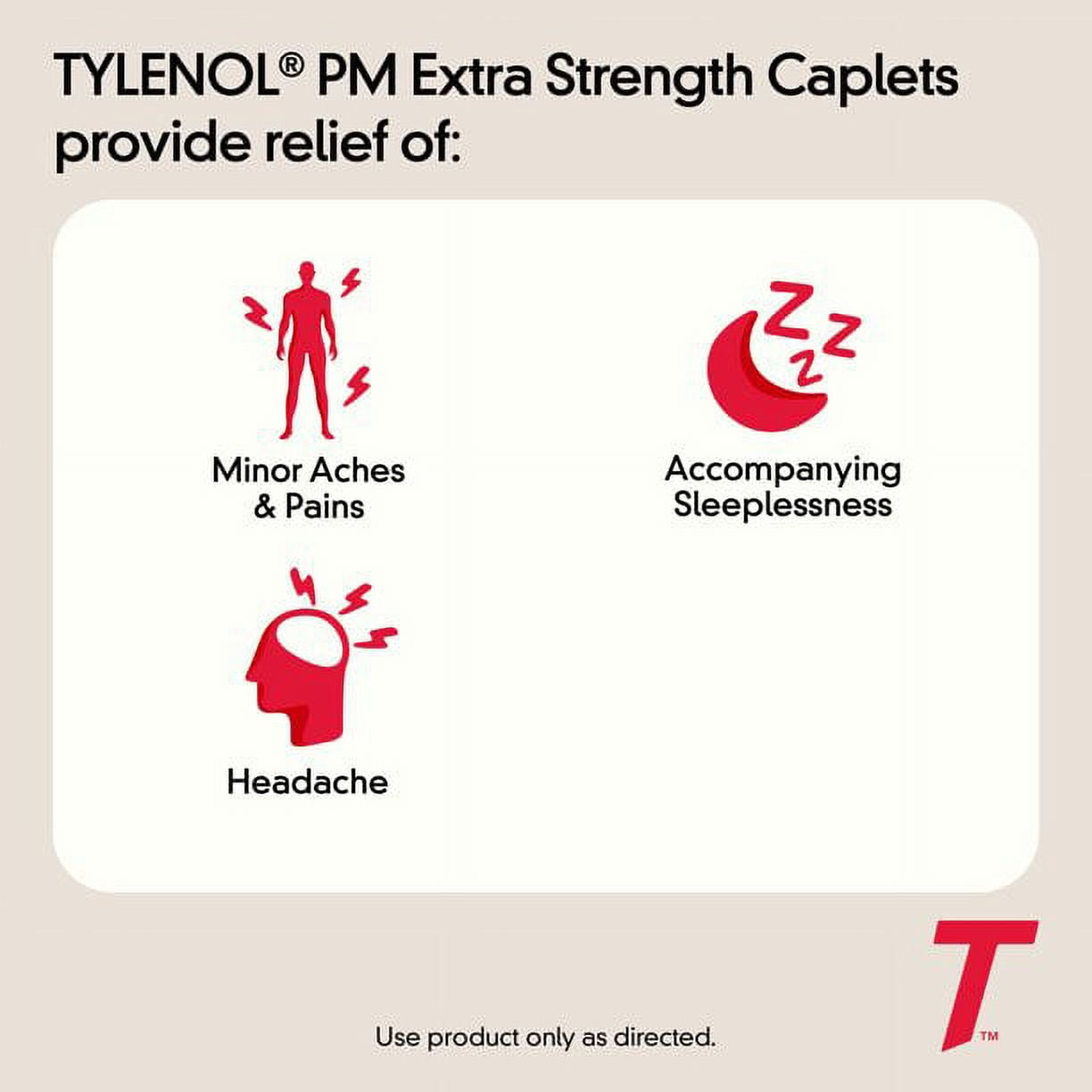 TYLENOL PM Extra Strength Pain Reliever/Nighttime Sleep Aid Caplets 100 ea (Pack of 2)