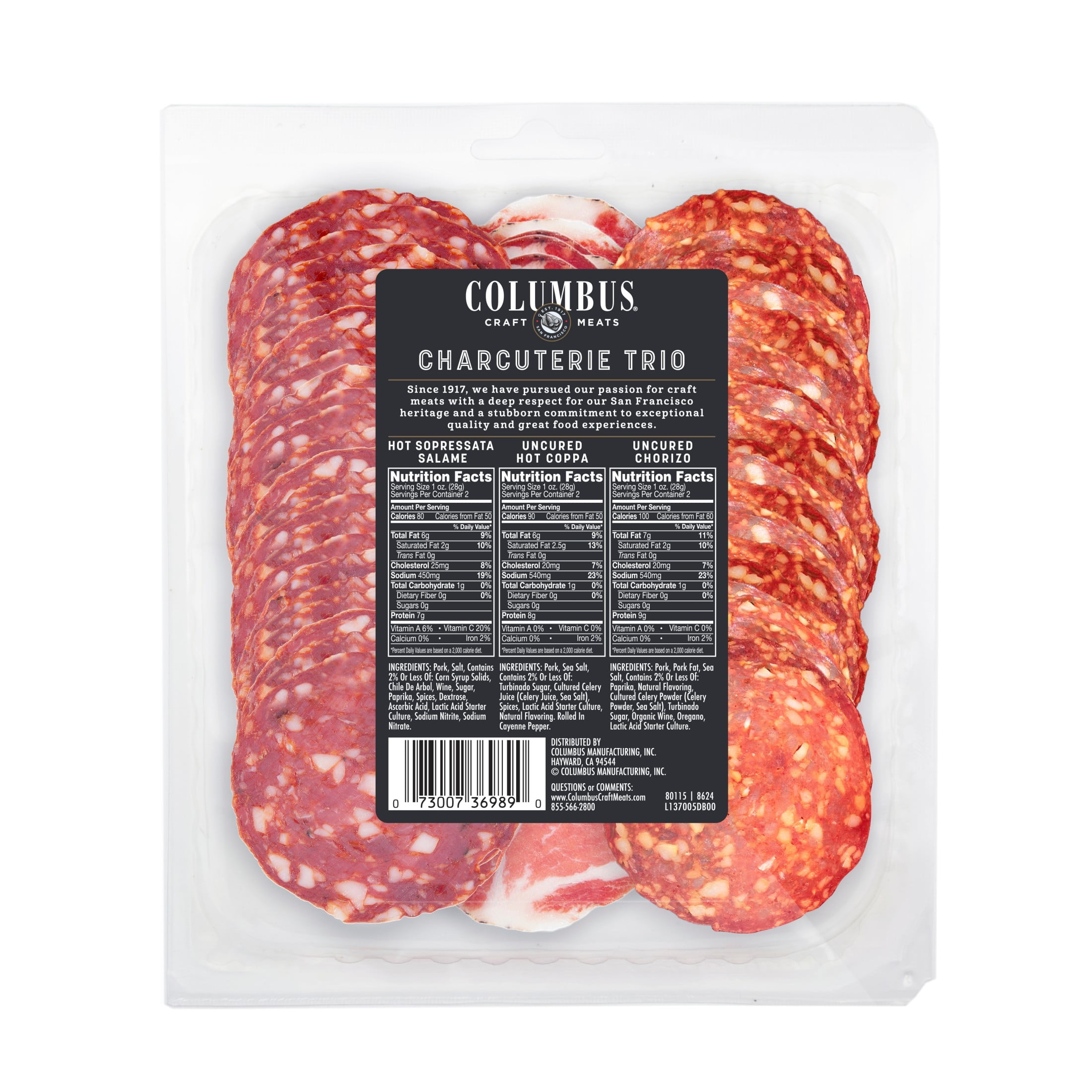 Columbus Charcuterie Trio Bold Snack Pack with Soppressata, Hot Coppa, and Chorizo, 6oz