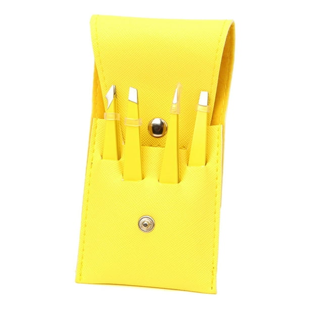 Pinzas profesionales 4 en 1 para cejas, de acero inoxidable, para eliminar pelos finos, pelos encarnados y puntos negros. Conjunto amarillo