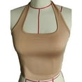 thumbnail image 1 of Mujeres Halter Top sin mangas Backless Scoop cuello Slim Fit elástico camisa básica camisola marrón claro XXL, 1 of 3