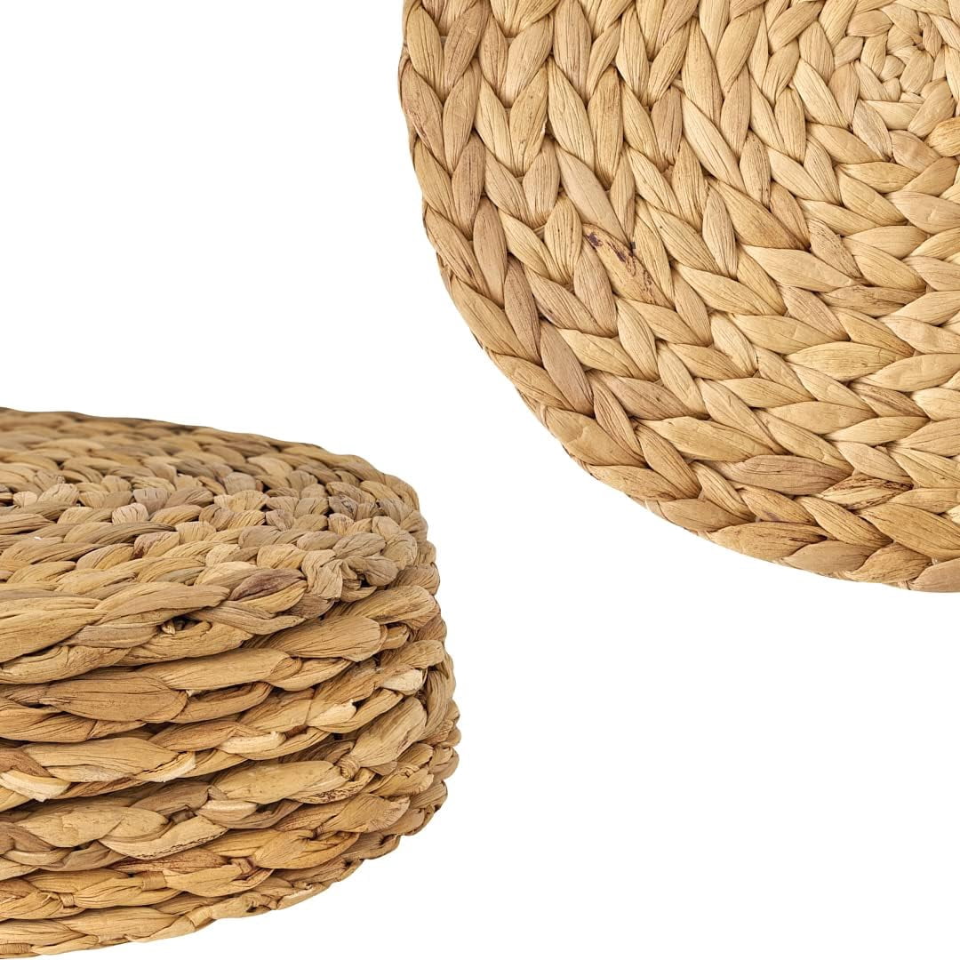 VASGOR 12" Woven Placemats Round Set of 10, Natural Water Hyacinth Weave Placemat for Dining Table, Large Handmade Woven Placemats Heat Resistant Non-Slip