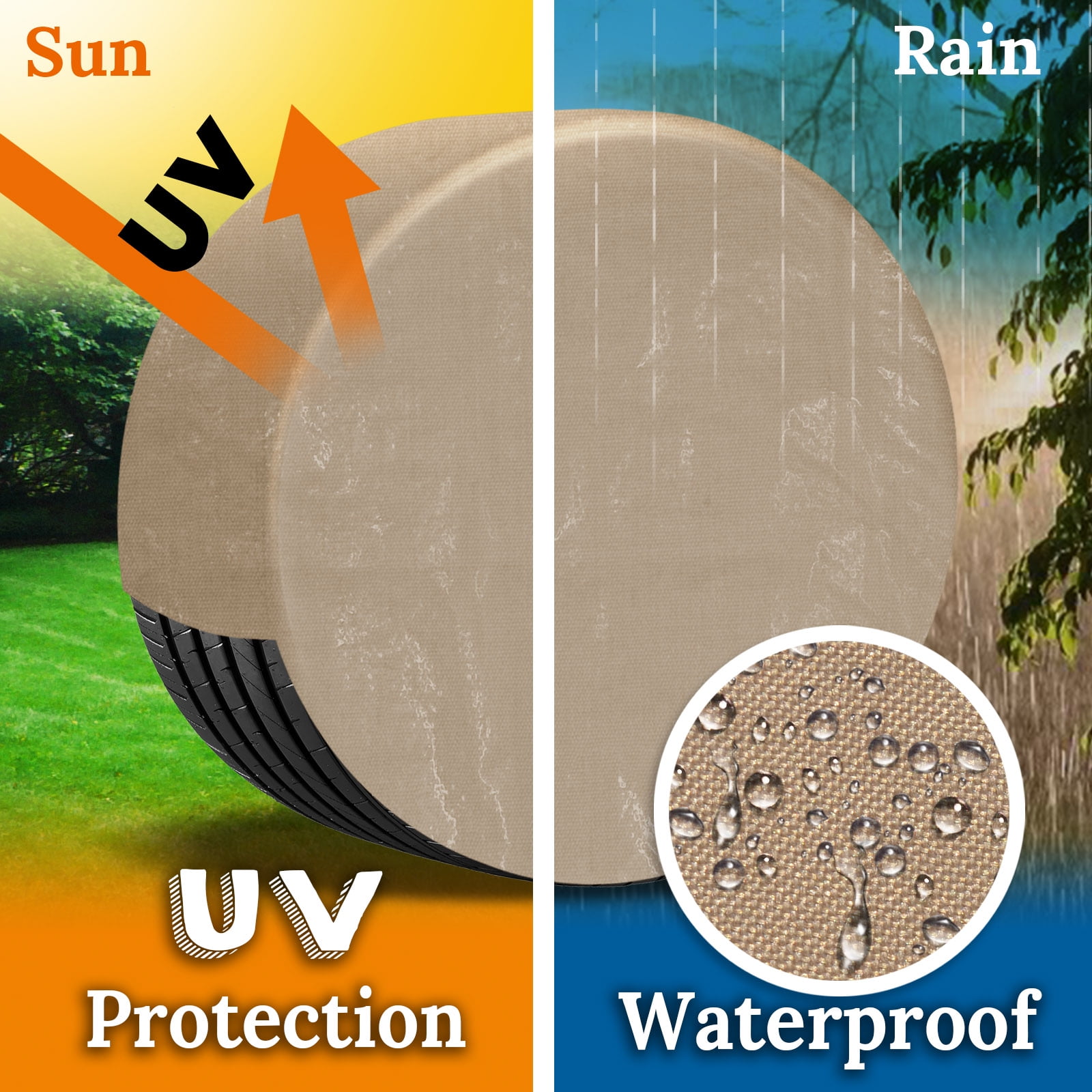 Sunrise 4pcs Wheel Tire Covers Waterproof Sun Tire Protector for Auto Truck Car Camper Trailer Boat, Taupe (24''-26'')