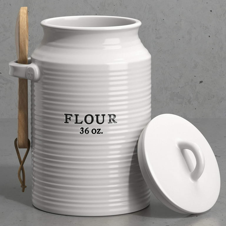 Farmhouse Flour Canister – Ceramic Countertop Jar With Scoop, Airtight & Chic