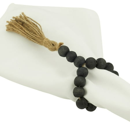 

Fennco Styles Handmade Black Mango Wood Bead Tassel Napkin Rings Set of 4 - Rustic Wooden Napkin Holders for Home Dining Table Banquet Family Gathering Holiday Farmhouse and Special Event