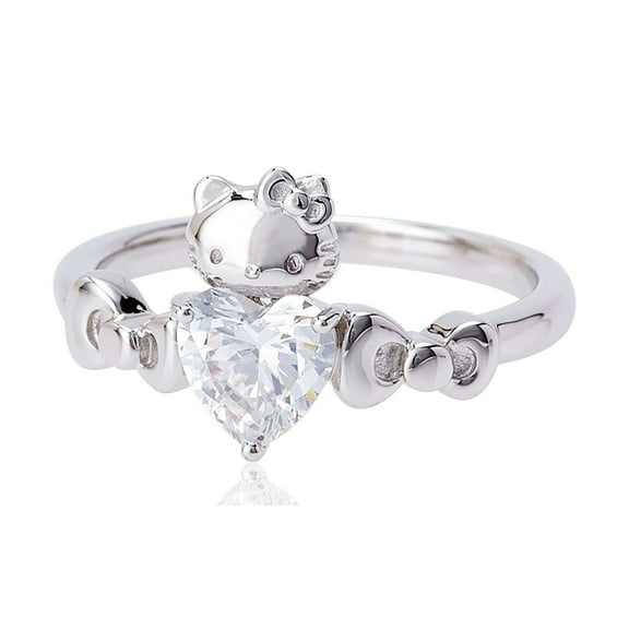1.25CT White Simulated Diamond 925 Silver Anime Women Helo Kitty Inspired Ring In White Gold Plated
