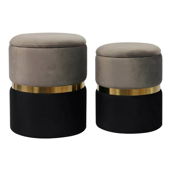 Maklaine Transitional 17.3"H Velvet Storage Ottomans in Gray (Set of 2)