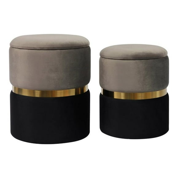 TOV Furniture Gigi 17.3"H Velvet Storage Ottomans in Gray (Set of 2)