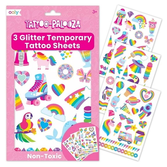 Ooly Tattoo-Palooza Easy to Apply Temporary Tattoo Sticker Set for Kids 4-8, Over the Rainbow