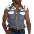 thumbnail image 1 of Camisas de Cuello para los Hombres de Moda Casual Imprimir Turndown Cuello sin Mangas Bolsillos Deportivos Tanque, Ligero Top de Verano, 1 of 5