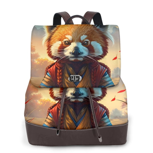 Balery Prairie Meditating Raccoon Mochila de Cuero para Mujeres, Gran Capacidad, Bolsa de Viaje Multifuncional, Mochila de Cuero y Bolsa de Hombro para Mujeres