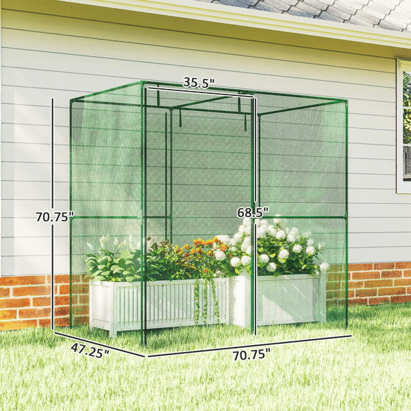 Green Crop Cage Plant Protector, Steel & HDPE Frame, Zippered Walk-in Door, Windproof Level 4 for Vegetables & Crops