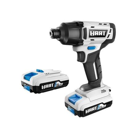 HART 20-Volt Cordless 1/4" Hex Chuck Impact Driver Kit, (2) 1.5Ah Lithium-Ion Batteries, Gen 2