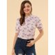 thumbnail image 2 of INSPIRE CHIC Blusa Floral Botón Frontal Ribete De Volantes Escote Manga Corta Casual Para Mujer Rosa S, 2 of 6