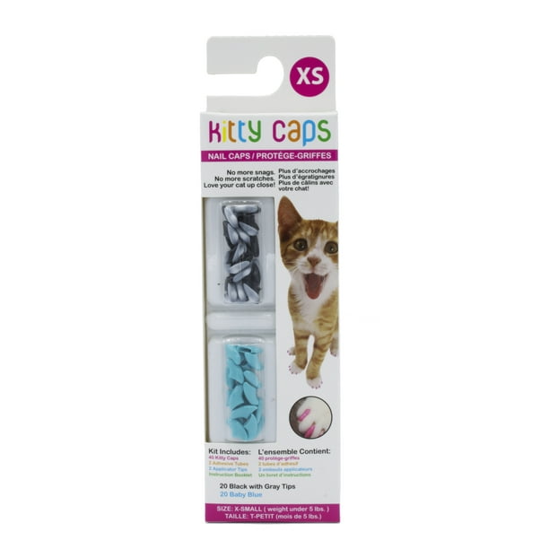Kitty Caps Nail Caps For Cats Safe Stylish Humane Alternative To Declawing Stops Snags And Scratches X Small Under 5 Lbs Black With Gray Tips Baby Blue 40ct Walmart Com