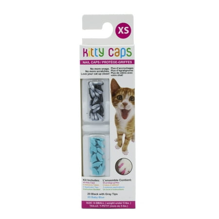 UPC: 0742797787145 | Kitty Caps Nail Caps for Cats | Safe  Stylish & Humane Alternative to Declawing | Stops Snags and Scratches  X-Small (Under 5 lbs)  Black with Gray Tips & Baby Blue  40ct