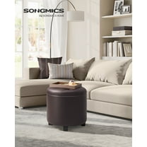 Round Storage Ottoman with 330 lb Capacity, 17.7 Inch Synthetic Leather Footrest Stool for Living Room, Chestnut Brown