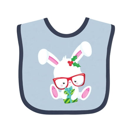 

Inktastic Christmas Bunny Hipster Bunny Bunny with Glasses Gift Baby Boy or Baby Girl Bib