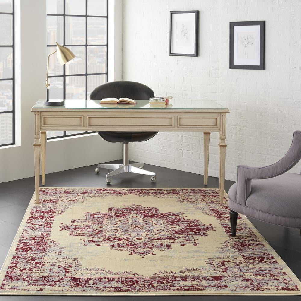 Nourison Grafix Persian Cream/Red 6' x 9' Area Rug, (6x9)
