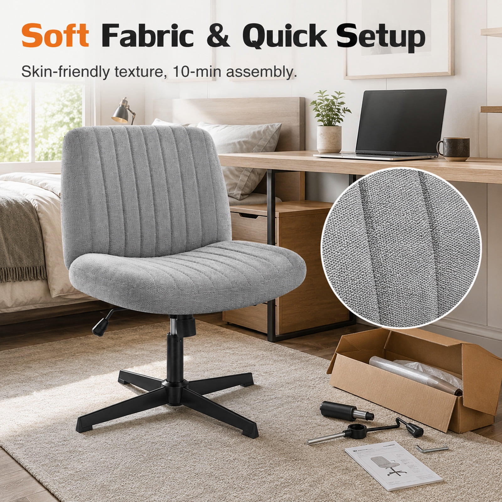 Alvantor Criss Cross Office Chair, No Wheels Armless Swivel, Wide Seat Criss Cross Chair for Home Office & Reading Room