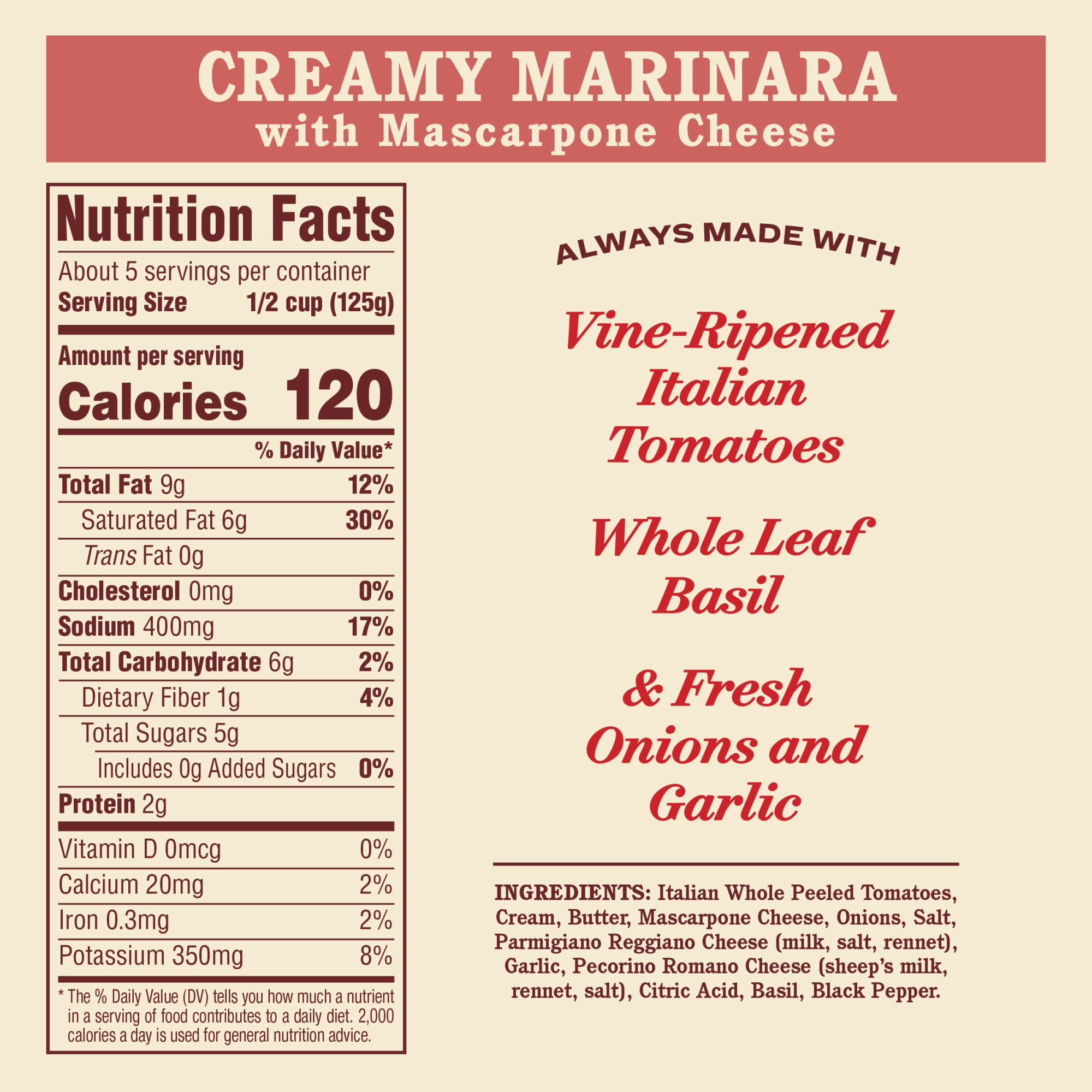 Rao's Homemade Creamy Marinara with Mascarpone Sauce Made with Italian Tomatoes, 24 oz