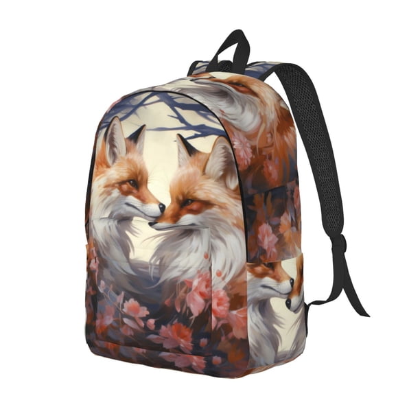 Disketp Romantic Flower Fox Mochila de Lona Estampada, Mochila Escolar de Viaje Ligera para Estudiantes y Portátil-Medium