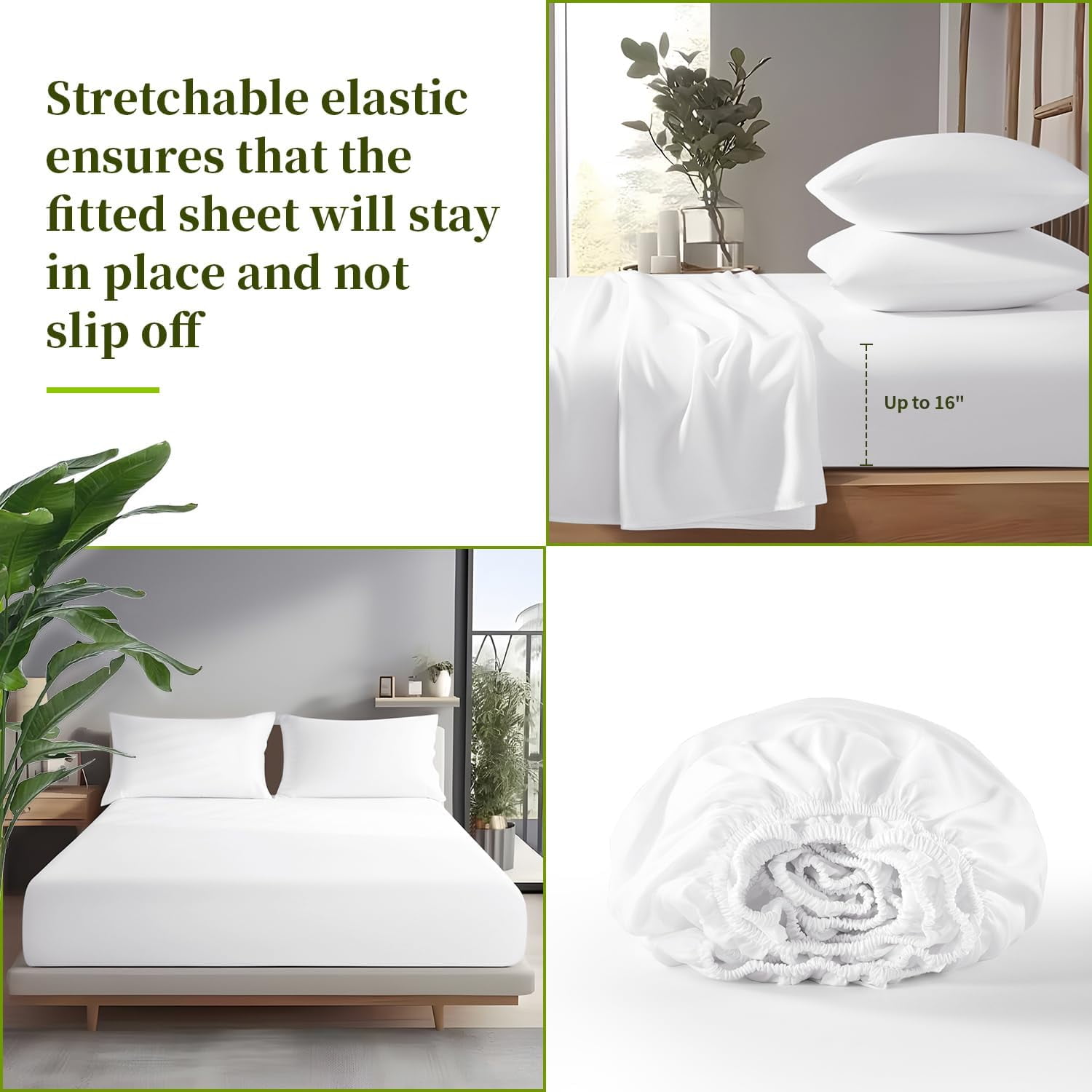 100% Viscose Derived from Bamboo_ Sheets Queen Size 6pcs - Ultra Cooling & Silky Soft Bed Sheets, 16" Deep Pocket, Perfect for Hot Sleepers, Hotel Bedding Sheets (White)